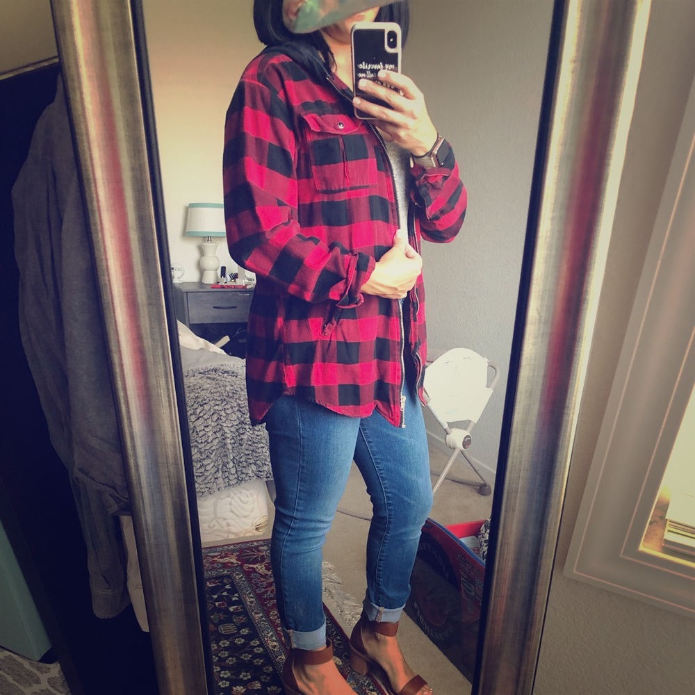 Checkered red and black utility jacket
